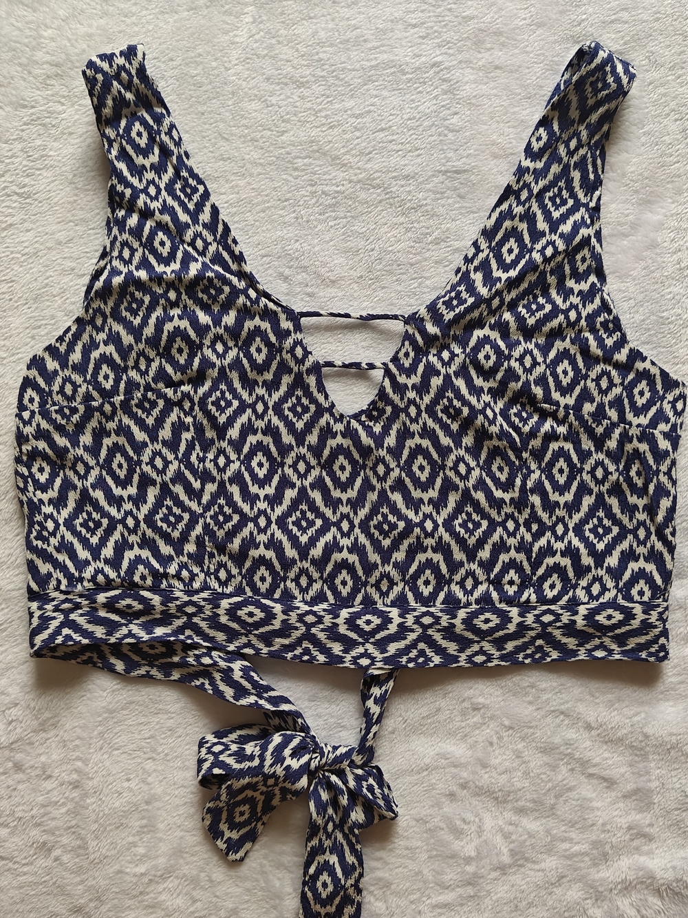 LUCYLOVE Women’s Bralette Swim Top Geometric Tie Front Blue/White Size M